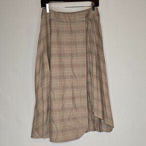 DKNY Pleated Wrap Midi Skirt in brown combo, Women's S, NWT
